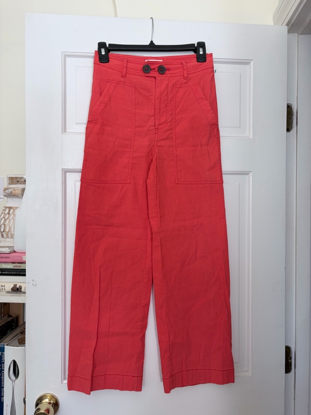 Maeve Coral Wide-Leg Utility Pants